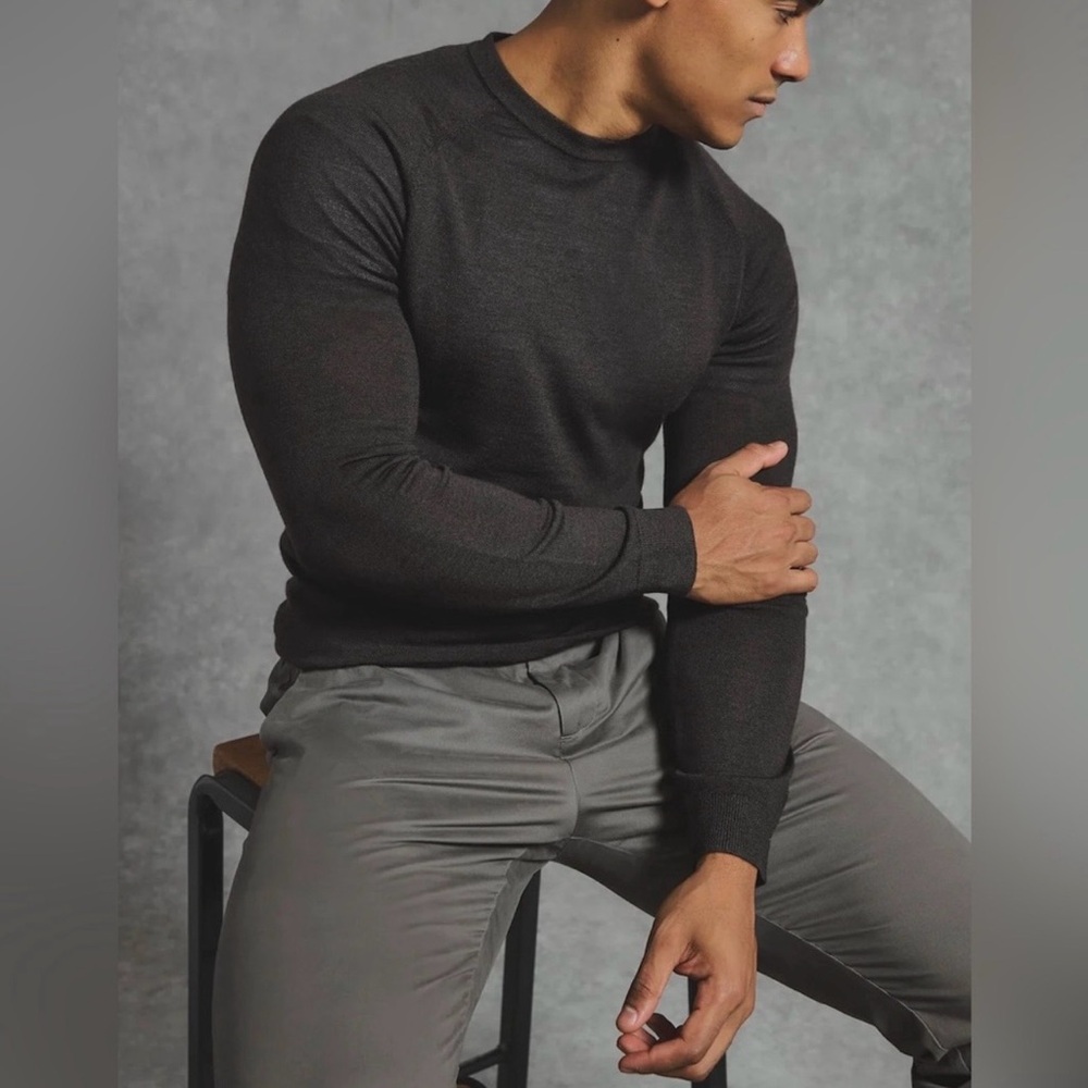 Men's Charcoal Merino Wool Sweater - 100% Merino